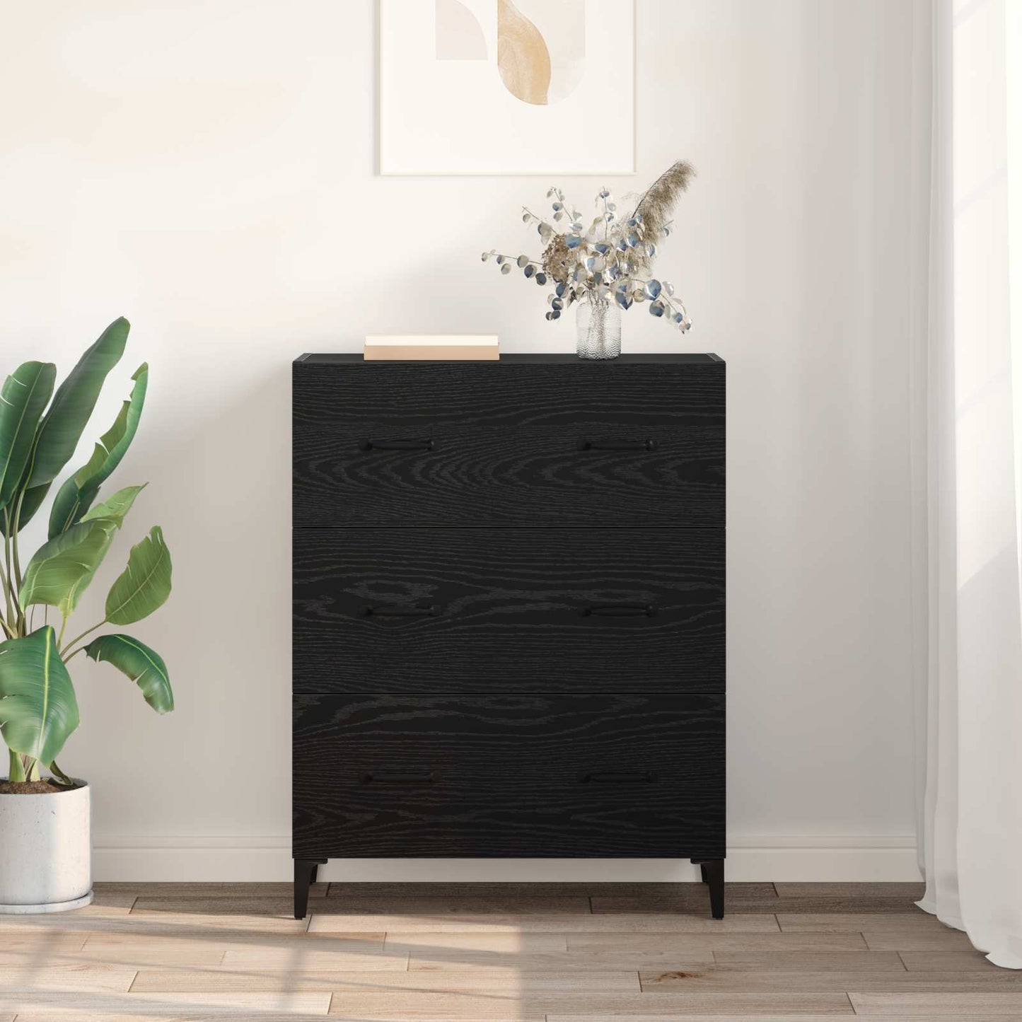 Serviesskap Svart Eik 69,5 x 34 x 90 cm Ingeniørtre og jern