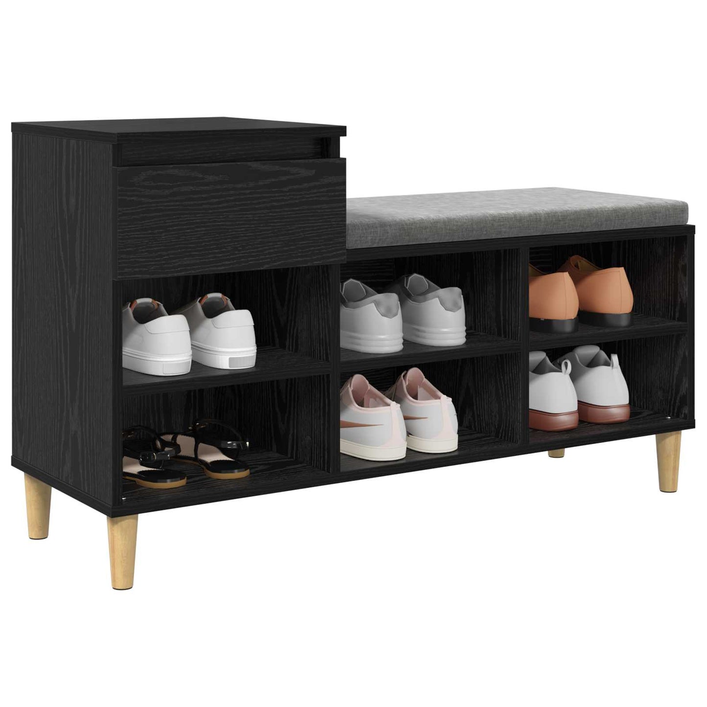 Sko Skap med skuff Svart Eik 102 x 36 x 60 cm Konstruert tre