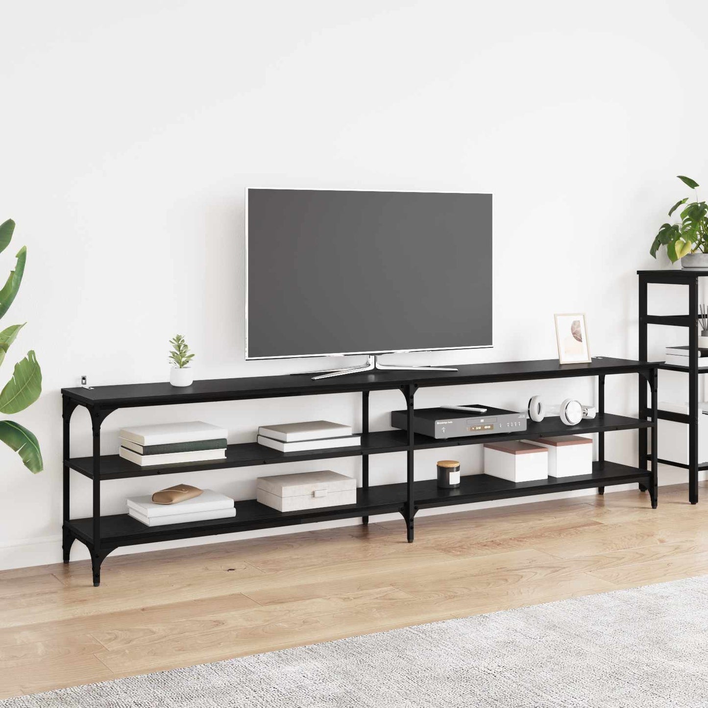 TV-skap Svart Eik 200 x 30 x 50 cm Ingeniørtre og jern
