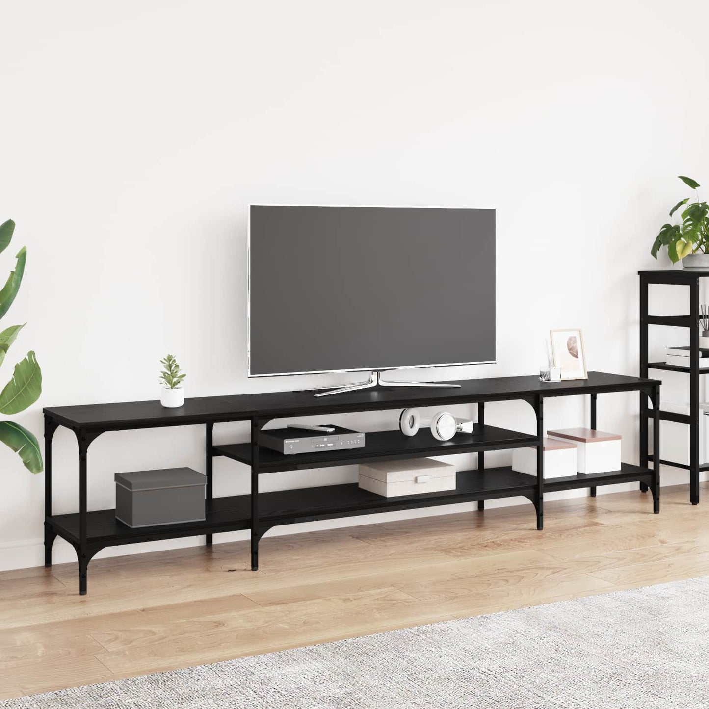 TV-skap Svart Eik 201 x 35 x 45 cm Ingeniørtre og jern