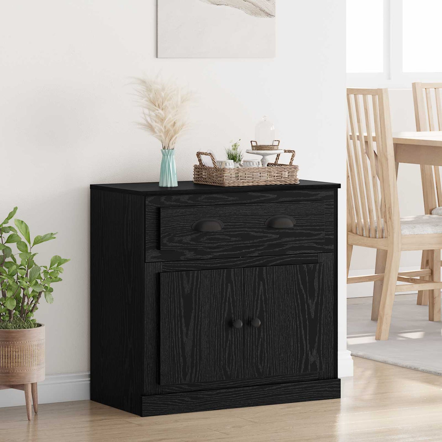 Høyskap med skuff Svart Eik 70 x 35,5 x 67,5 cm Konstruert tre