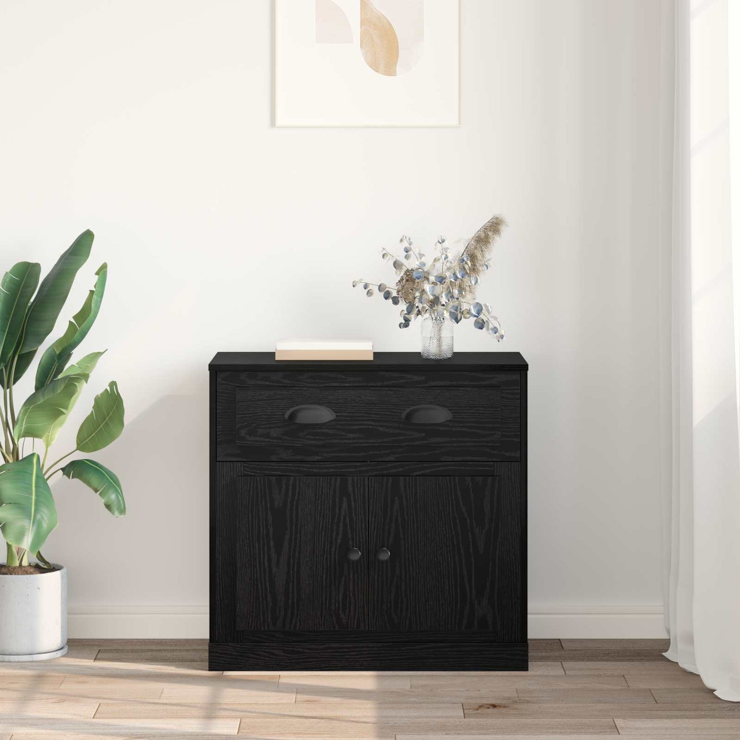 Høyskap med skuff Svart Eik 70 x 35,5 x 67,5 cm Konstruert tre