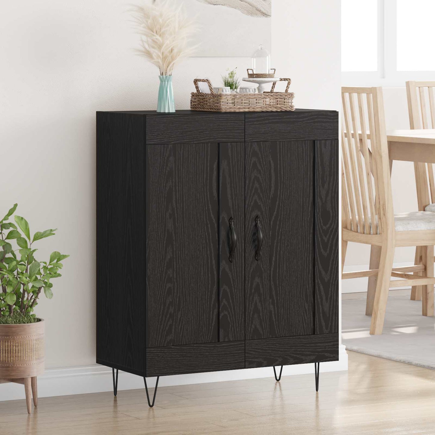 Serviesskap Svart Eik 69,5 x 34 x 90 cm Ingeniørtre og jern