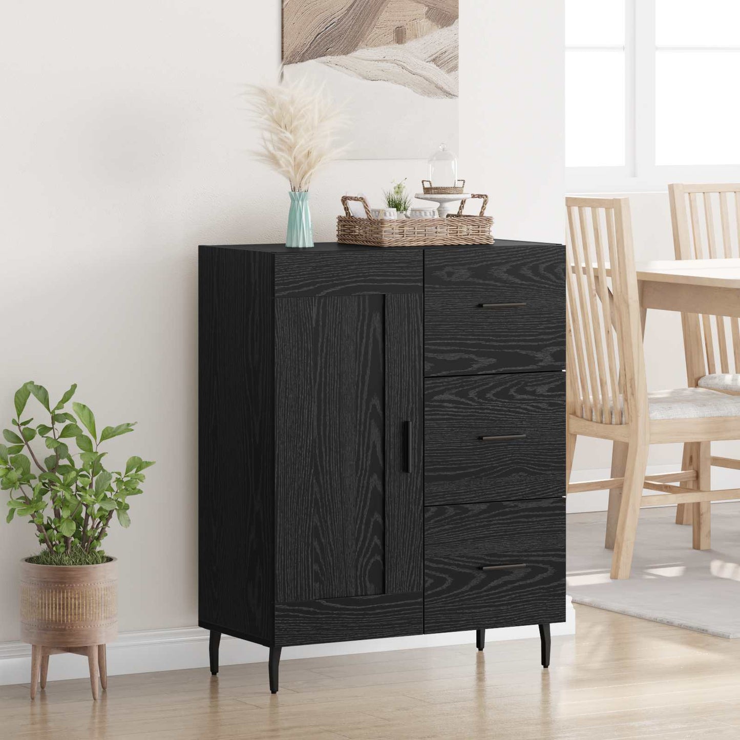 Serviesskap Svart Eik 69,5 x 34 x 90 cm Ingeniørtre og jern