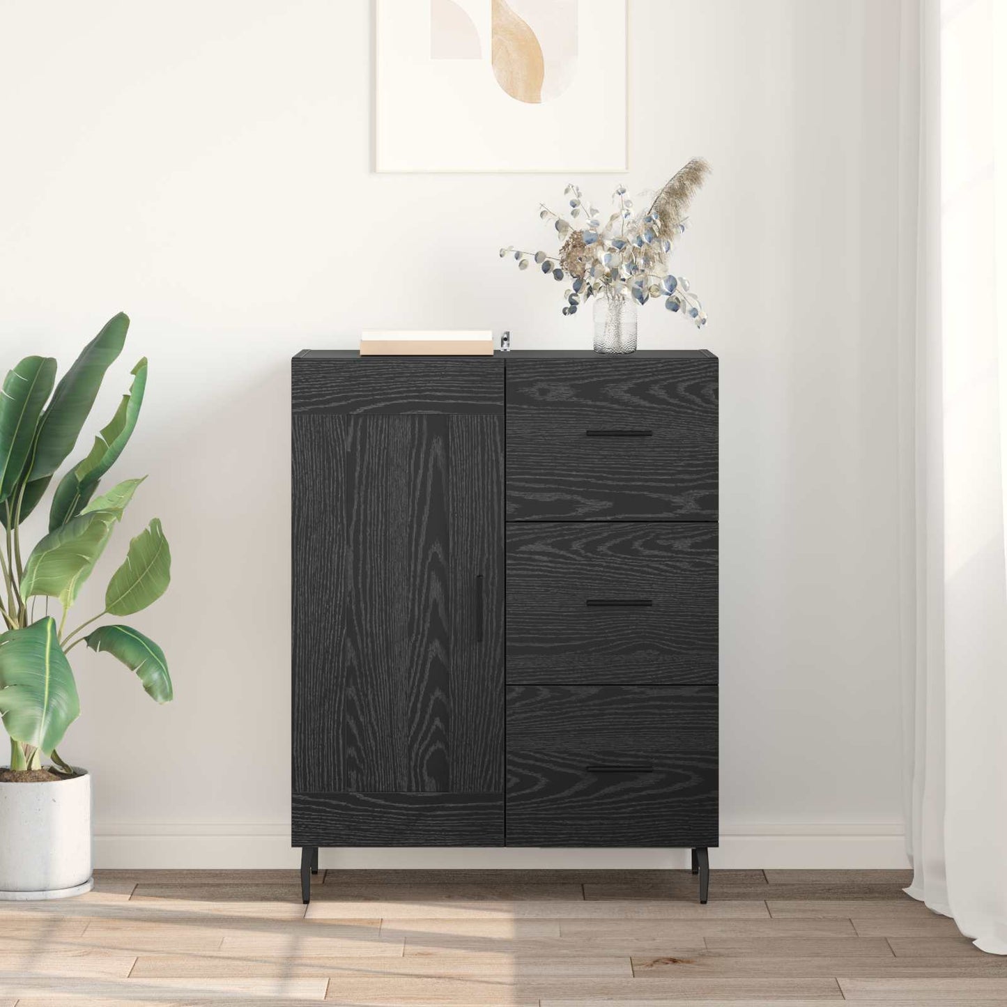 Serviesskap Svart Eik 69,5 x 34 x 90 cm Ingeniørtre og jern