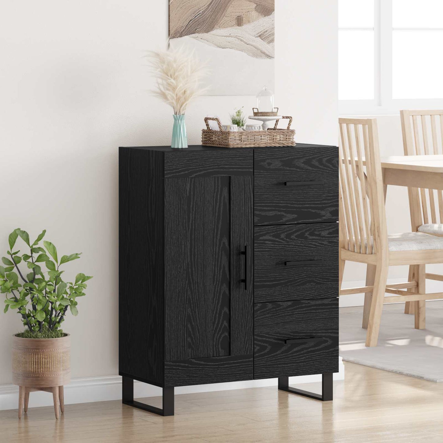 Serviesskap Svart Eik 69,5 x 34 x 90 cm Ingeniørtre og jern