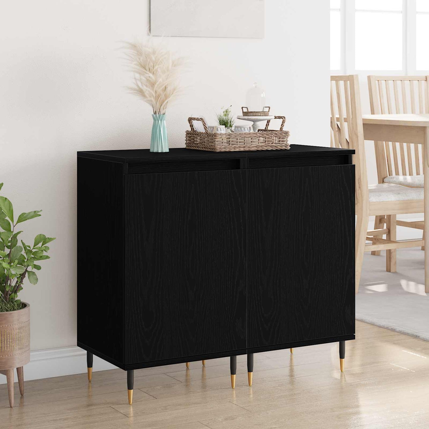 Serviesskap 2 pcs Svart Eik 40 x 35 x 70 cm Ingeniørtre og jern