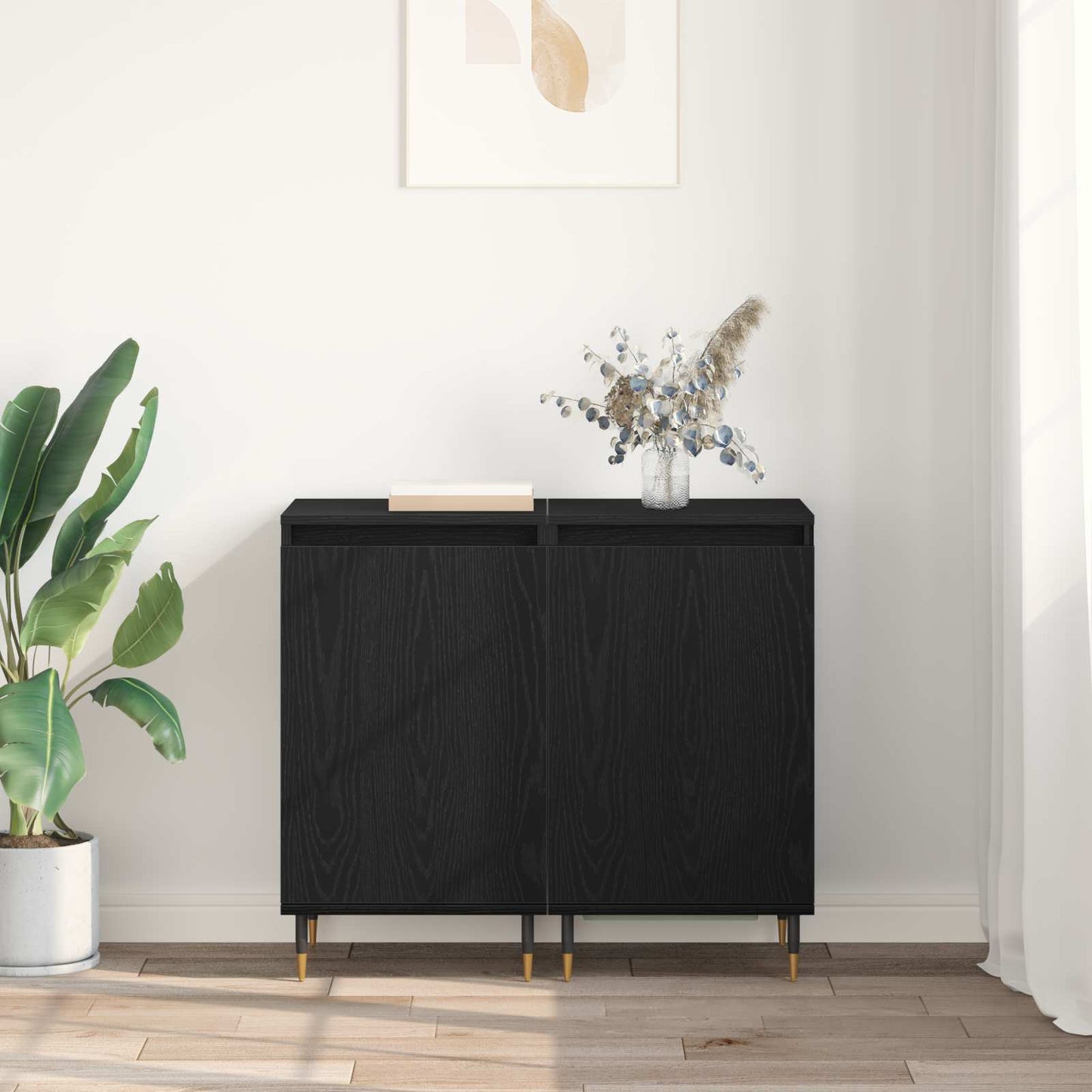Serviesskap 2 pcs Svart Eik 40 x 35 x 70 cm Ingeniørtre og jern