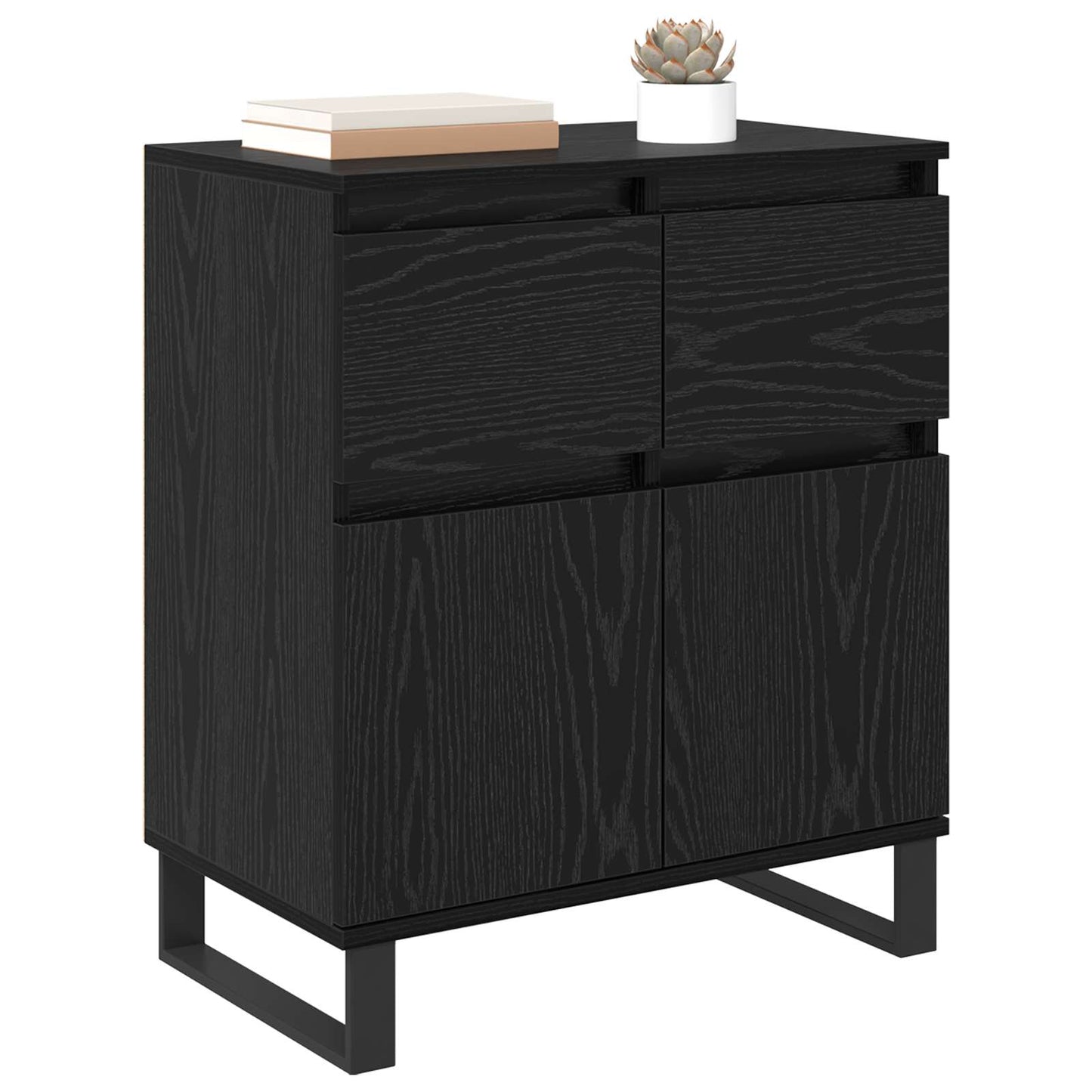 Serviesskap Svart Eik 60 x 35 x 70 cm Ingeniørtre og jern