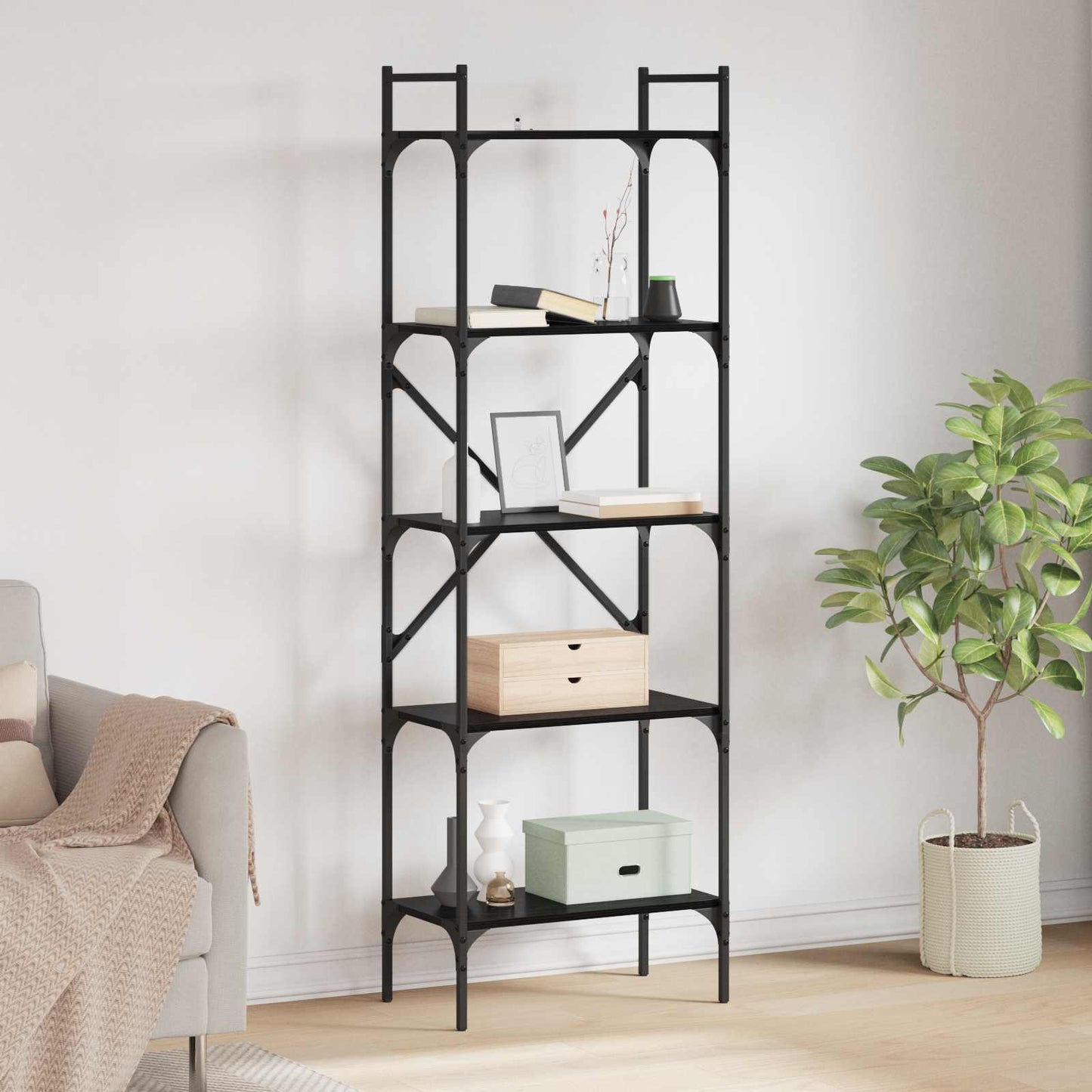 Bokhylle Svart Eik 56 x 32 x 174 cm Konstruert tre