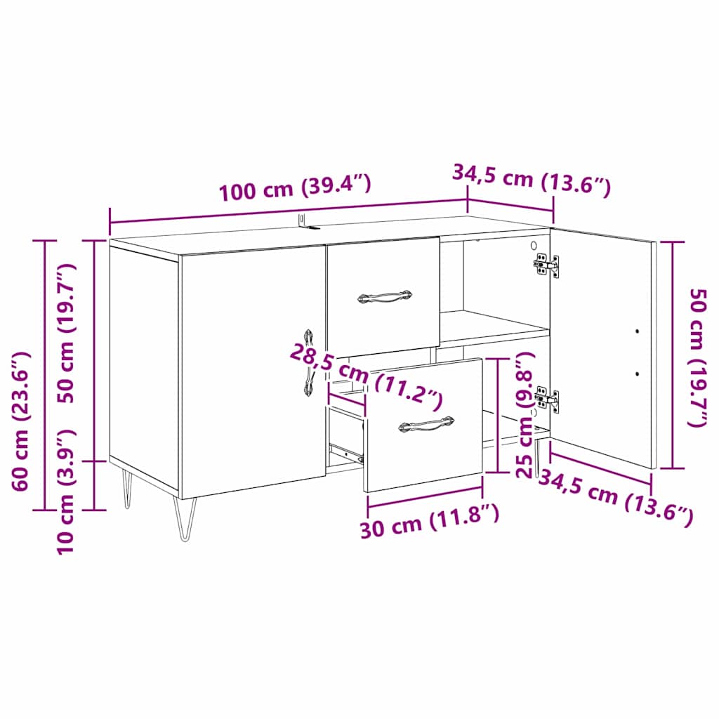 Skjenk Gammelt Tre med skuff 100 x 36 x 60 cm