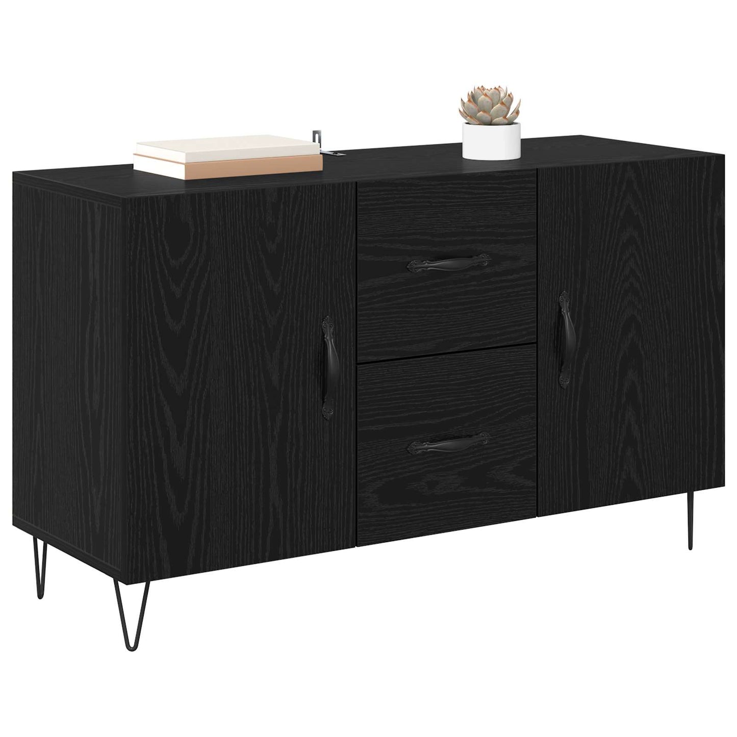 Serviesskap med skuff Svart Eik 100 x 36 x 60 cm Konstruert tre