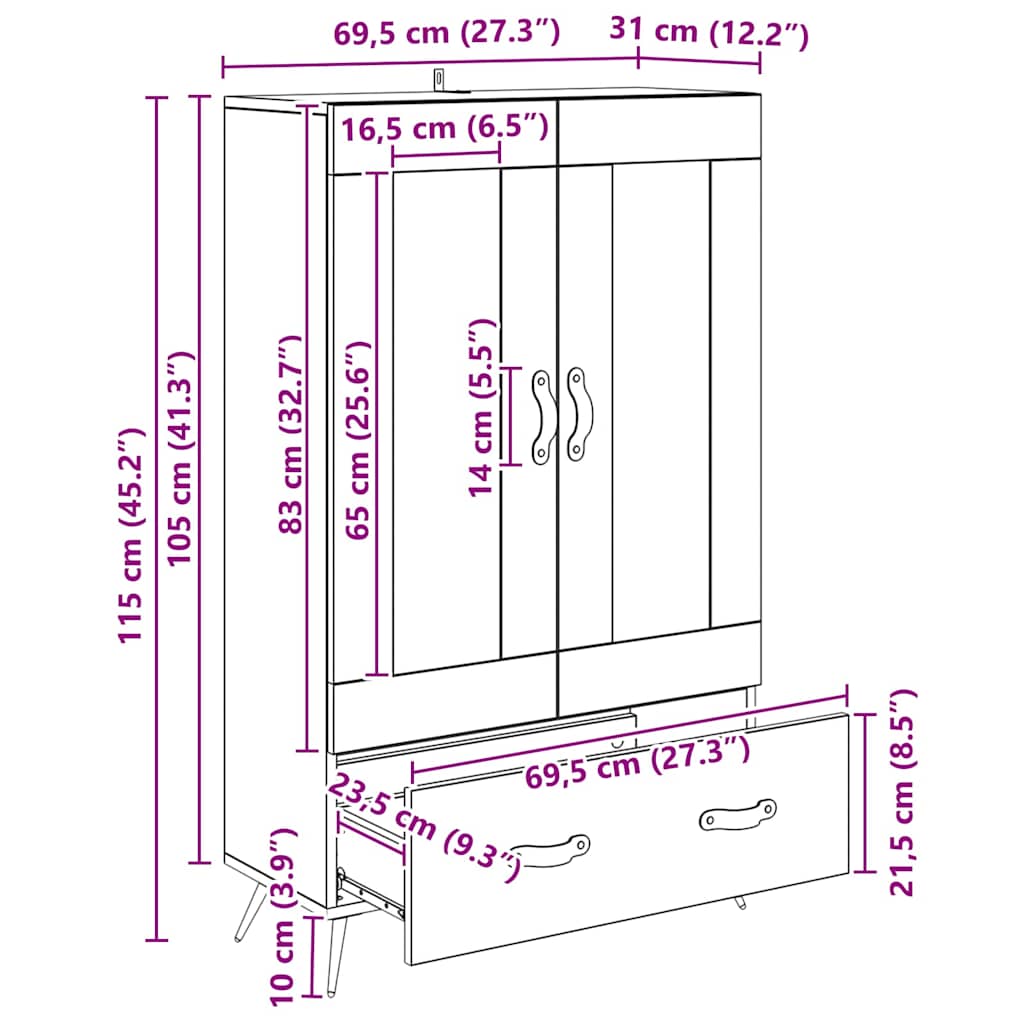 Skap Artisan Eik 69,5 x 31 x 115 cmr og glass