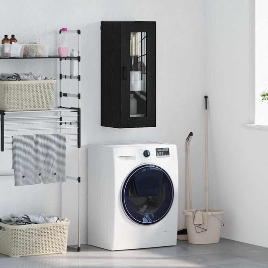 Veggskap Svart Eik 34,5 x 34 x 90 cm Sponplater og glass