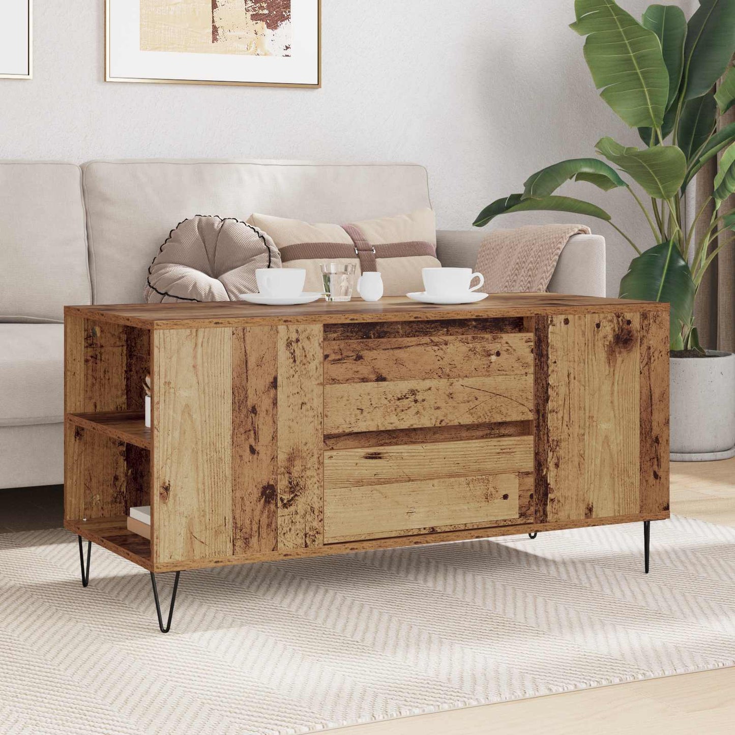 Kaffebord med skuff Gamle tre 102 x 44,5 x 50 cm Konstruert tre