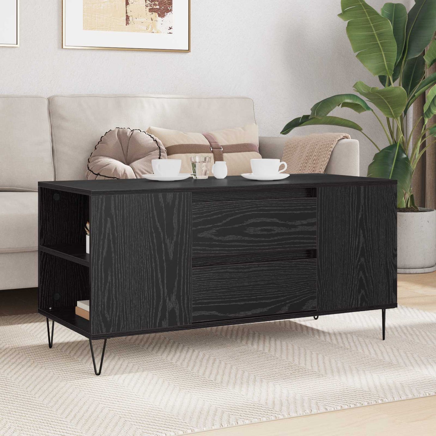 Kaffebord med skuff Svart Eik 102 x 44,5 x 50 cm Konstruert tre