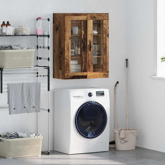 Veggskap Gammelt Tre 69,5 x 34 x 90 cmr og glass