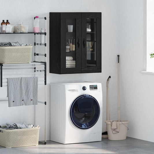 Veggskap Svart Eik 69,5 x 34 x 90 cm Sponplater og glass