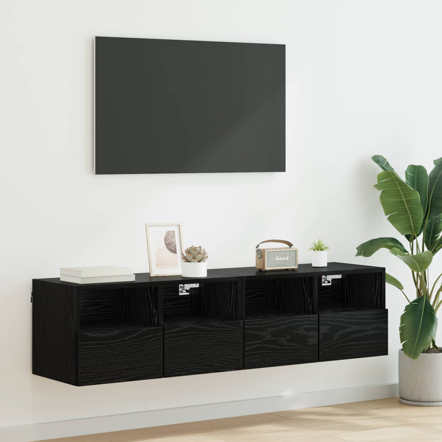 TV Veggskap 2 pcs Svart Eik 60 x 30 x 30 cm Konstruert tre