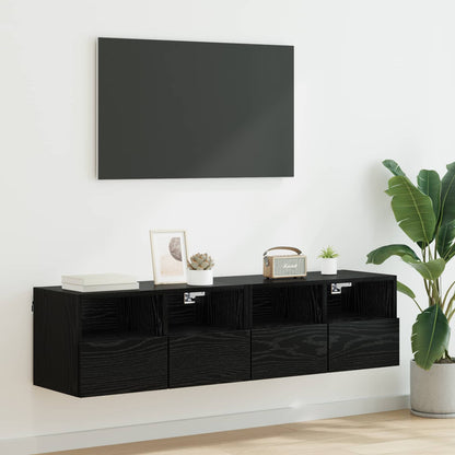 TV Veggskap 2 pcs Svart Eik 60 x 30 x 30 cm Konstruert tre