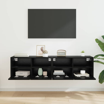 TV Veggskap 2 pcs Svart Eik 60 x 30 x 30 cm Konstruert tre