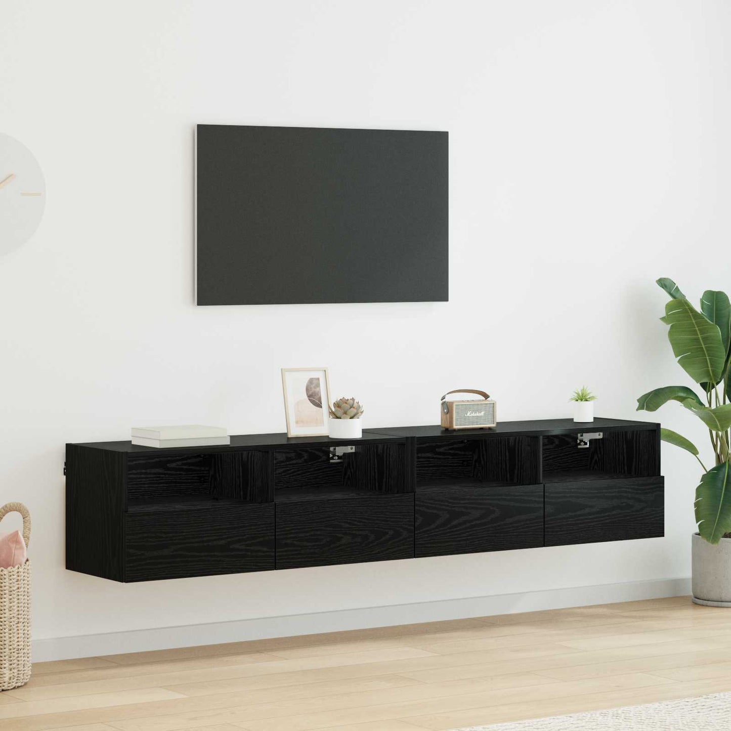 TV Veggskap 2 pcs Svart Eik 80 x 30 x 30 cm Konstruert tre