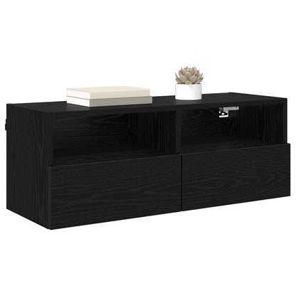 TV Veggskap 2 pcs Svart Eik 80 x 30 x 30 cm Konstruert tre