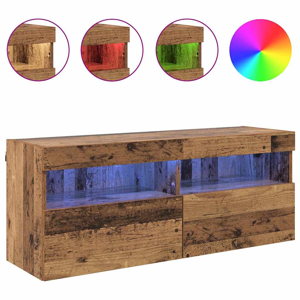 TV Veggskap med LED Gamle tre 100 x 30 x 40 cm Konstruert tre