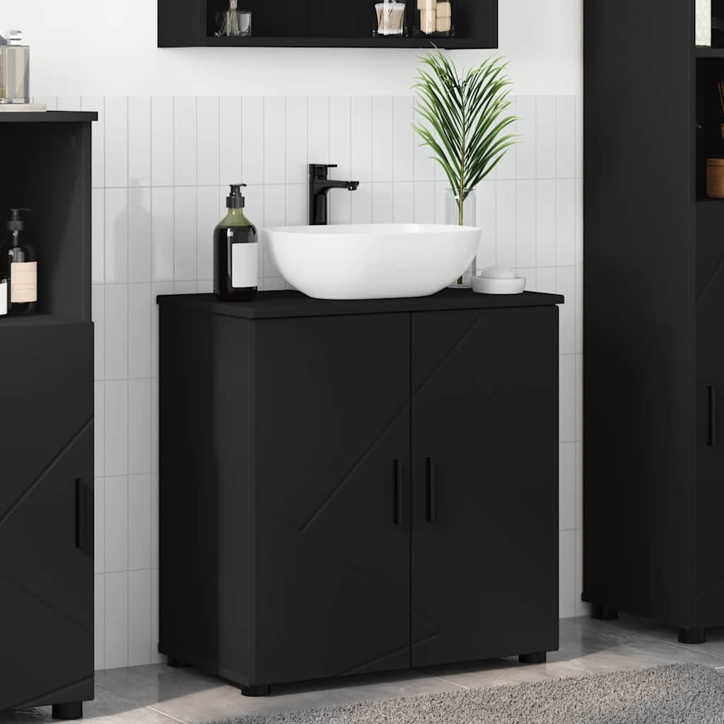 Baderomsskap med hylle Svart 61 x 35 x 64 cm Konstruert tre