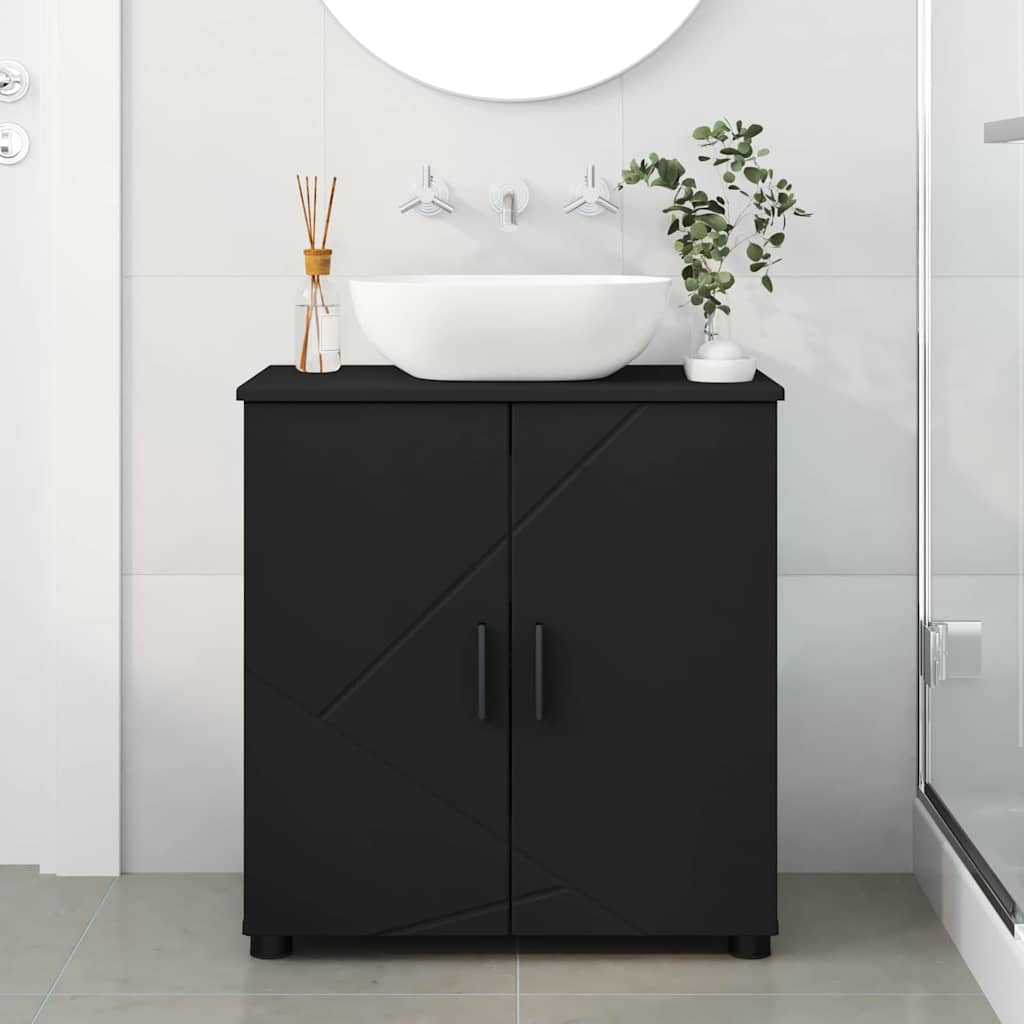 Baderomsskap med hylle Svart 61 x 35 x 64 cm Konstruert tre