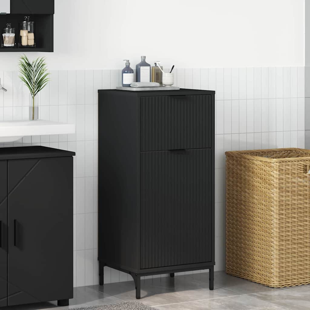 Baderomsskap med skuff Svart 39.5 x 36 x 88 cm Konstruert tre
