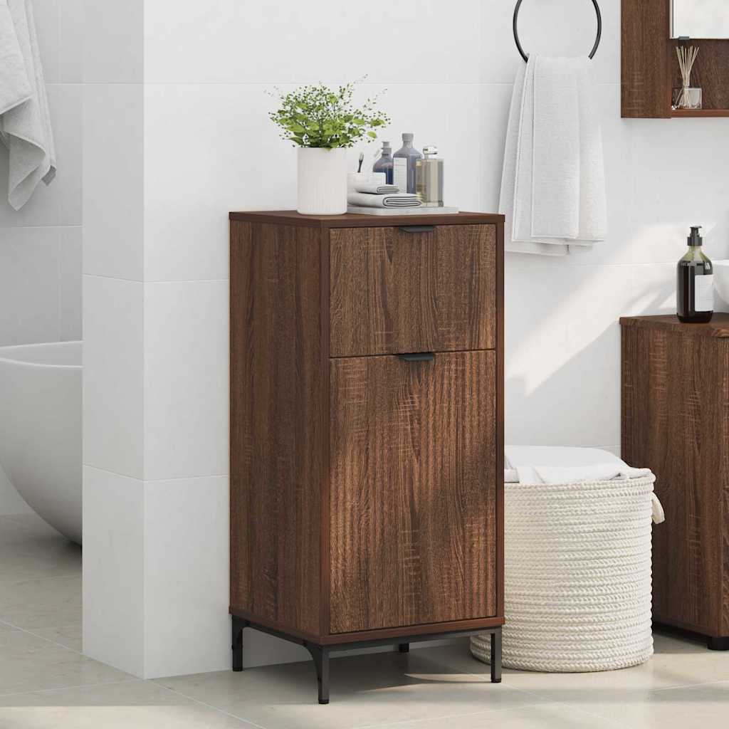Baderomsskap med dør brun eik 39.5 x 36 x 88 cm Konstruert tre