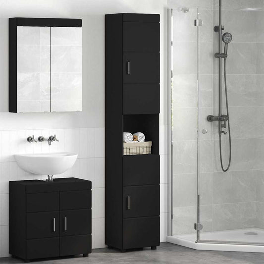 Baderomsskap TULUM Svart 37 x 31.5 x 203 cm Konstruert tre