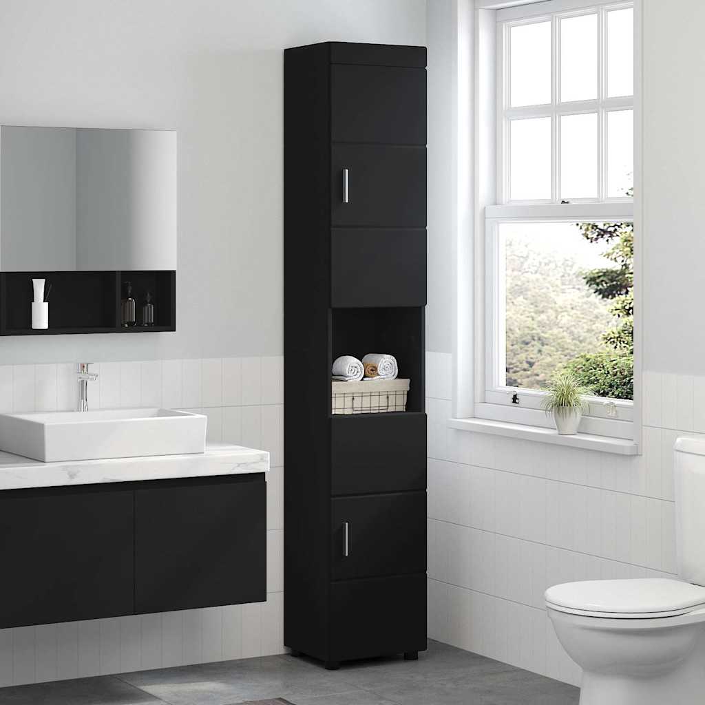 Baderomsskap TULUM Svart 37 x 31.5 x 203 cm Konstruert tre