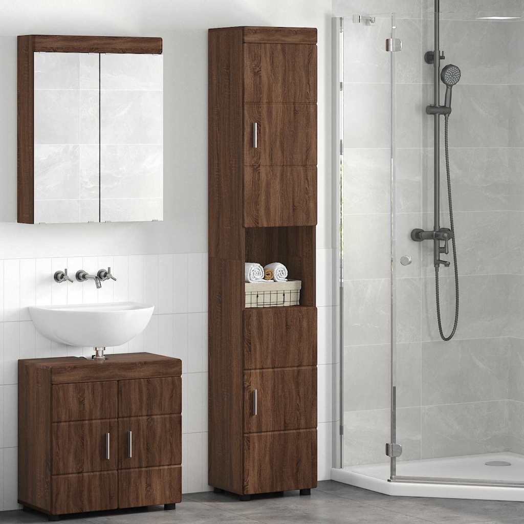 Baderomsskap TULUM brun eik 37 x 31.5 x 203 cm Konstruert tre