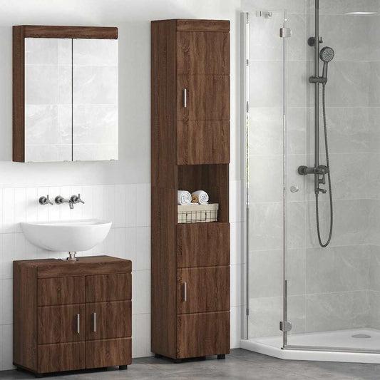 Baderomsskap TULUM brun eik 37 x 31.5 x 203 cm Konstruert tre