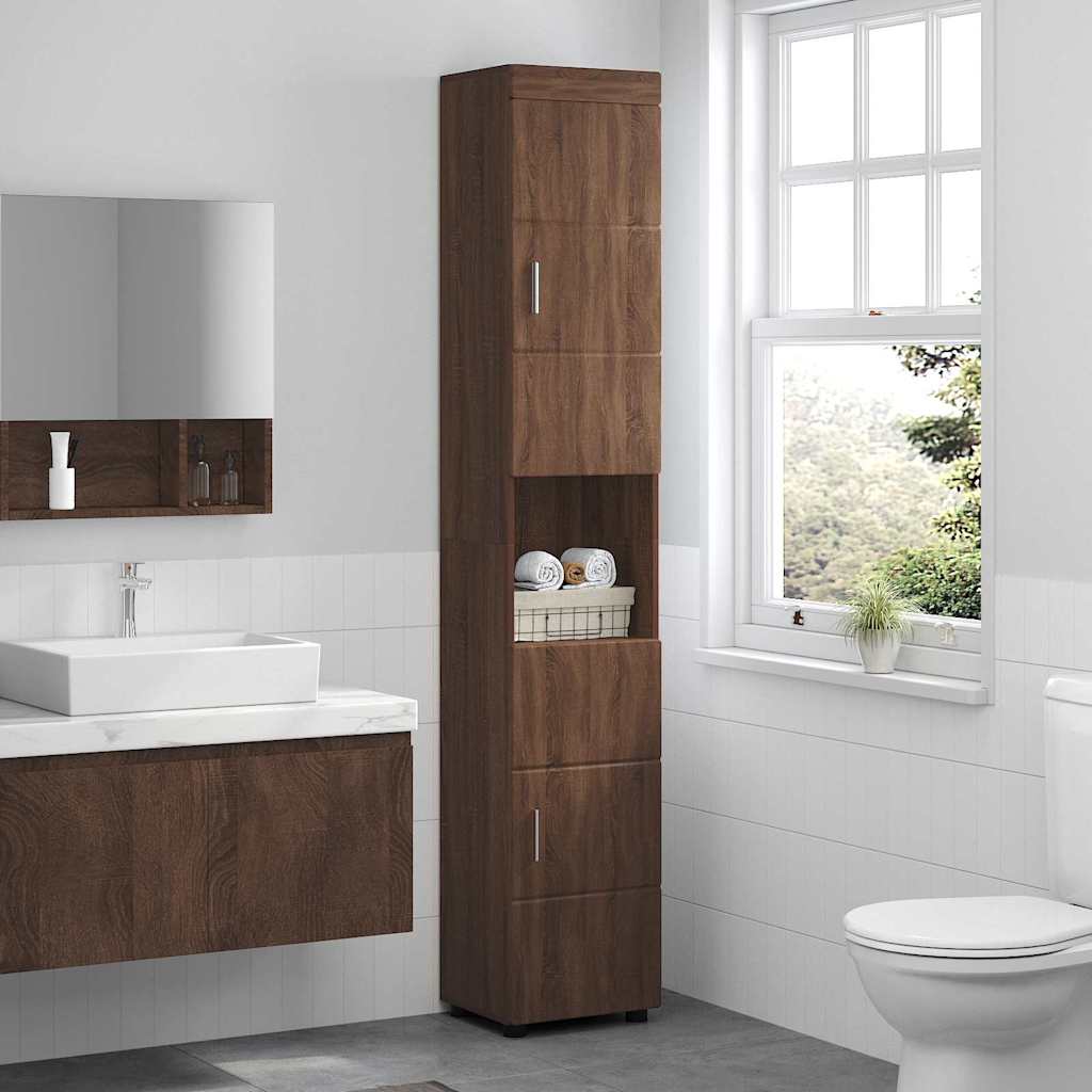 Baderomsskap TULUM brun eik 37 x 31.5 x 203 cm Konstruert tre