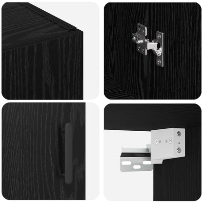 Vegghengt skap 2 pcs Svart Eik 69,5 x 34 x 90 cm Konstruert tre