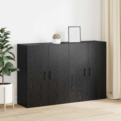 Vegghengt skap 2 pcs Svart Eik 69,5 x 34 x 90 cm Konstruert tre