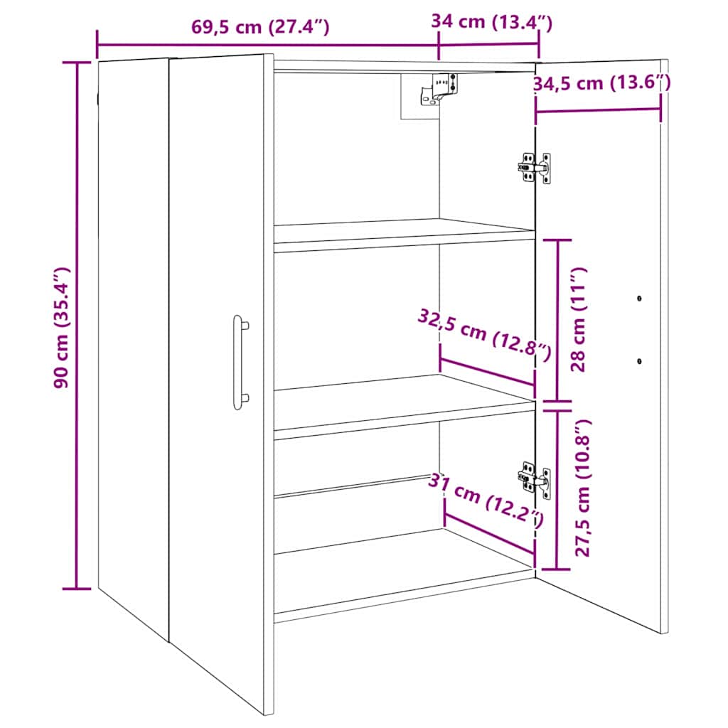 Veggskap Svart Eik 2 stk 69.5 x 34 x 90 cm