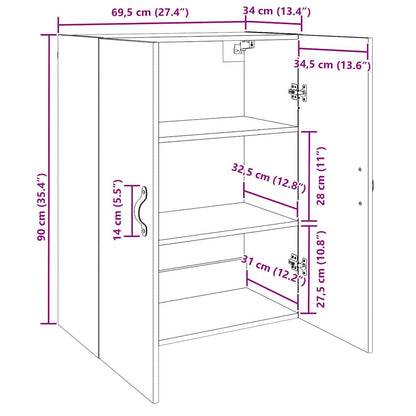 Veggskap Gammelt Tre 2 stk 69.5 x 34 x 90 cm