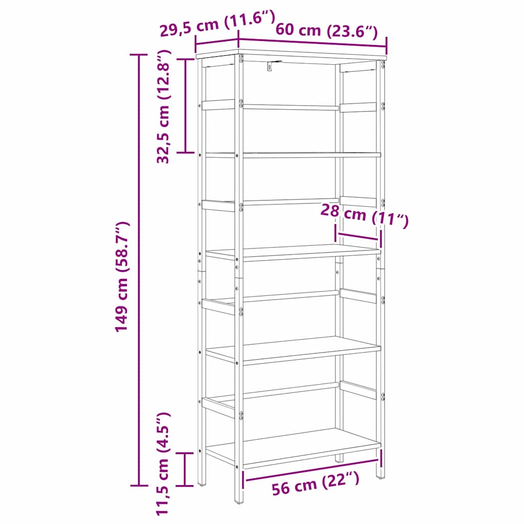 Bokhylle Sonoma eik 60 x 29,5 x 149 cm Konstruert tre