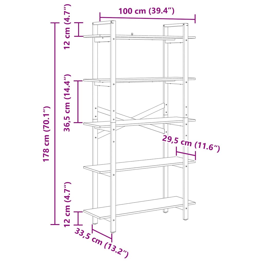 Bokhylle Sonoma eik 100 x 33,5 x 178 cm Konstruert tre
