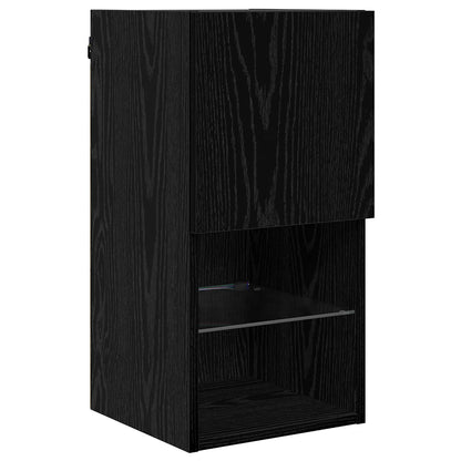 TV Veggskap med LED -stripelys 4 pcs Svart Eik Konstruert tre