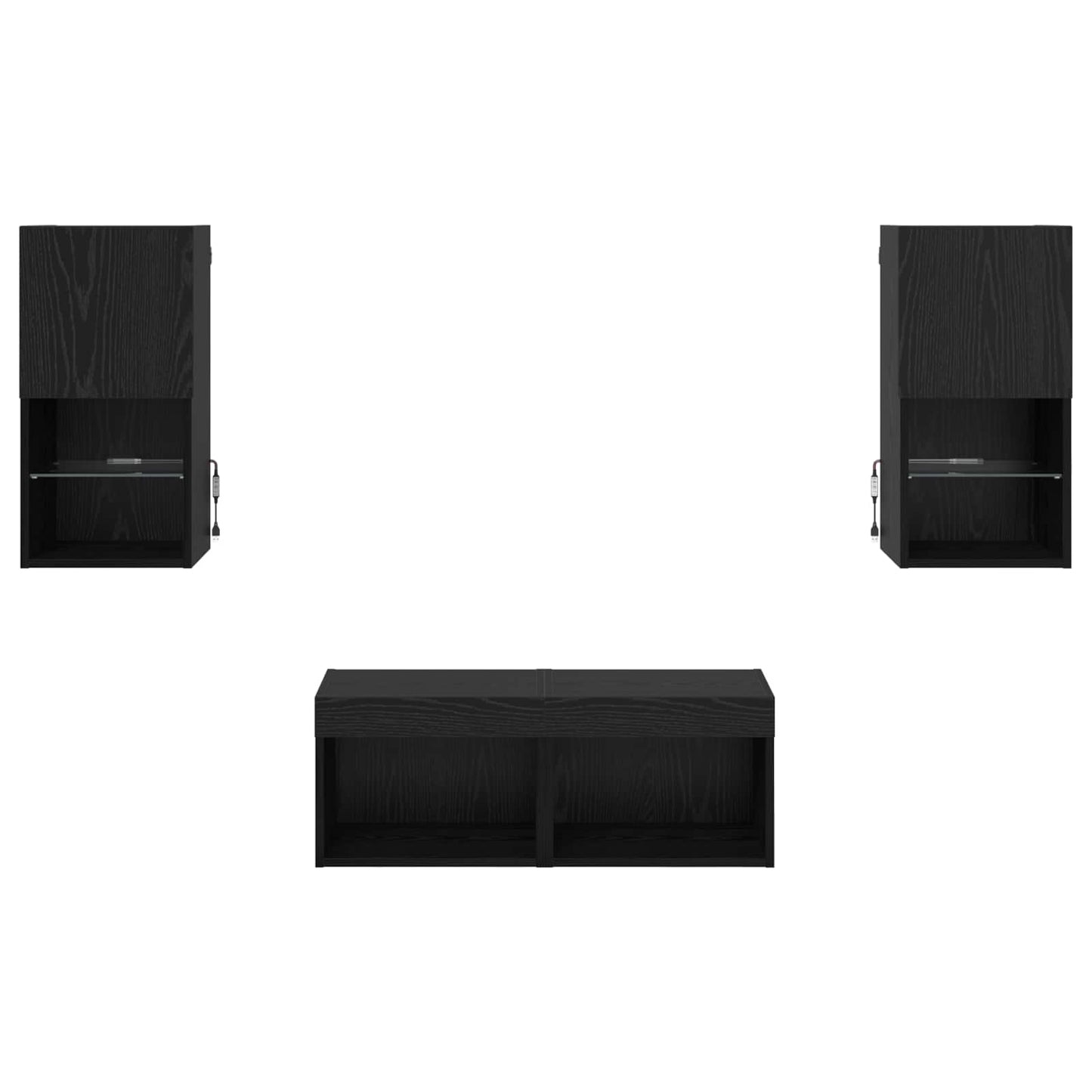 TV Veggskap med LED -stripelys 4 pcs Svart Eik Konstruert tre