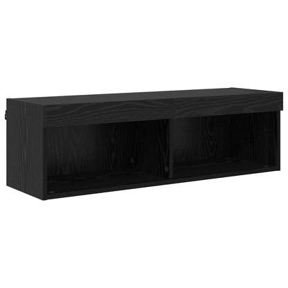 TV vegghyllesett med LED 5 pcs Svart Eik Konstruert tre