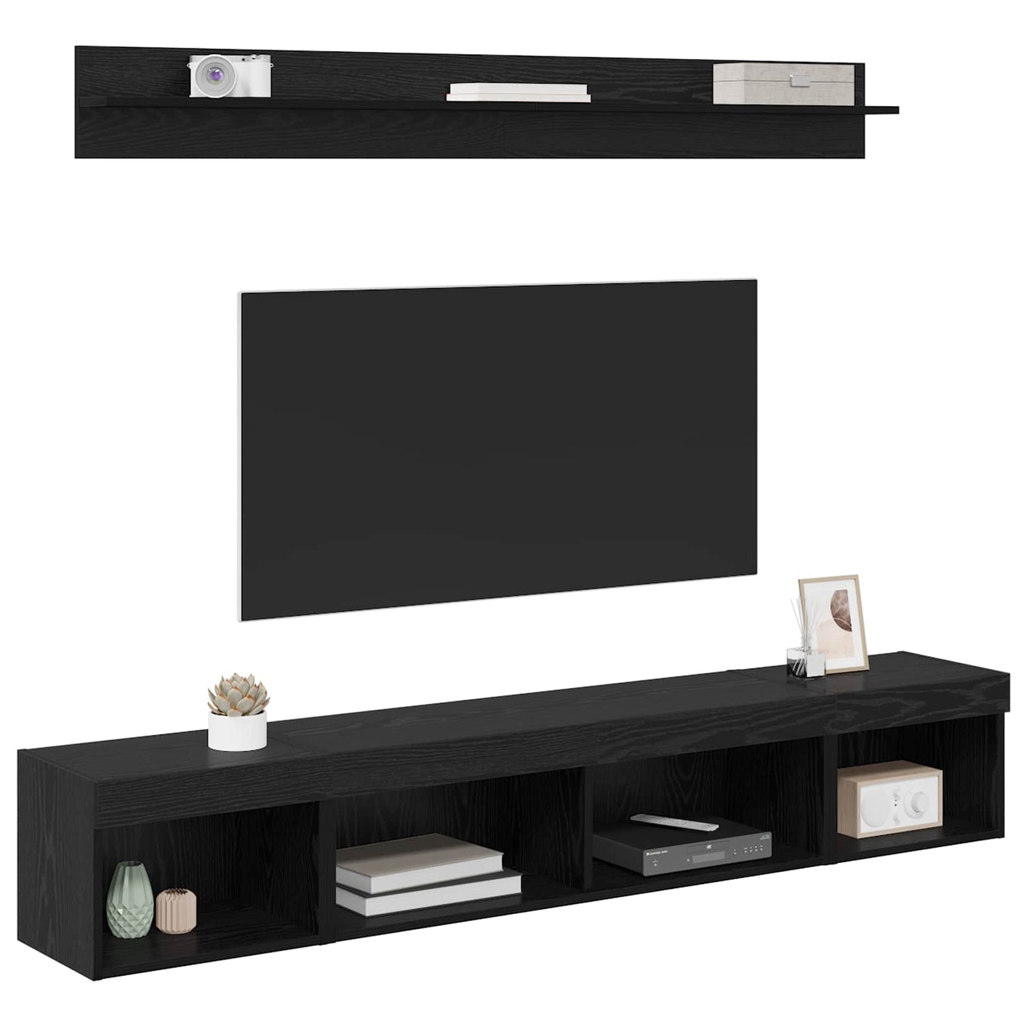 TV vegghyllesett med LED 5 pcs Svart Eik Konstruert tre