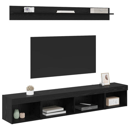 TV vegghyllesett med LED 5 pcs Svart Eik Konstruert tre