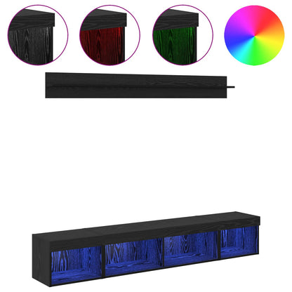 TV vegghyllesett med LED 5 pcs Svart Eik Konstruert tre