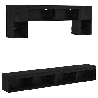 TV veggenheter med LED 6 pcs Svart Eik Konstruert tre